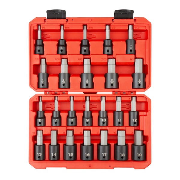 1/2 Inch Drive Hex Impact Bit Socket Set, 24-Piece (1/4-3/4 in., 6-19 mm)